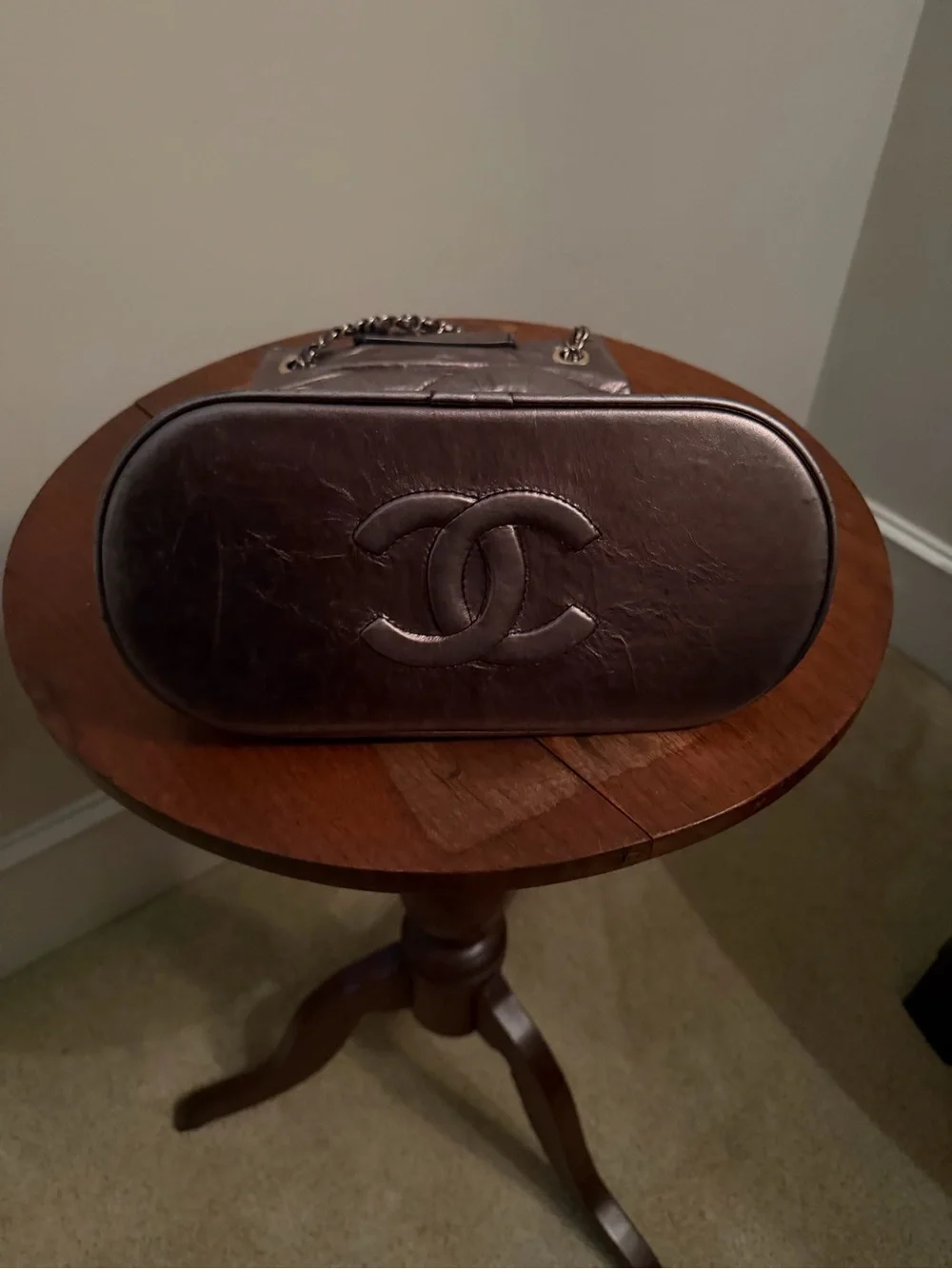 Vintage CHANEL Metallic Silver Quilted Leather Shoulder Bag with CC Logo